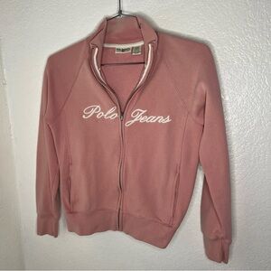 Vintage Polo Jeans Ralph Lauren Full Zip Pink Sweater Woman Medium Sun Faded